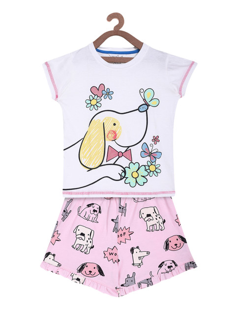 

Lazy Shark Girls White & Pink Printed T-shirt with Shorts