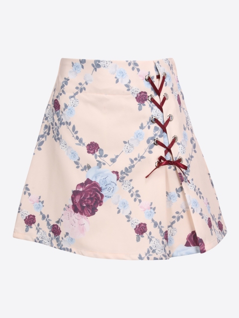 

CUTECUMBER Girls Pink & Maroon Printed A-Line Knee-Length Skirt