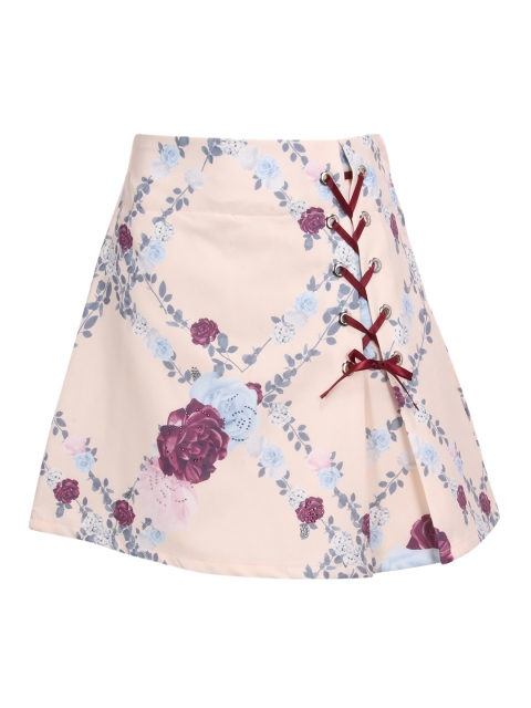 

CUTECUMBER Girls Pink & Blue Floral Printed A-Line Skirt