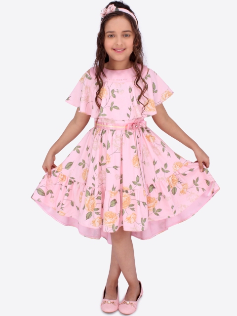 

CUTECUMBER Girls Pink Printed Fit and Flare Dress
