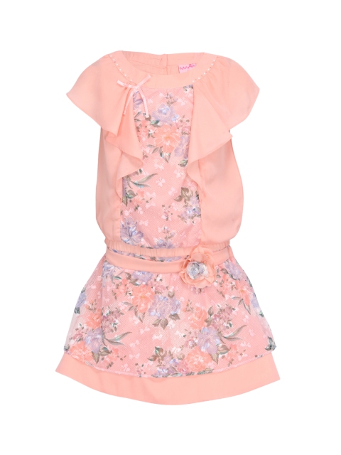 

CUTECUMBER Girls Pink & Blue Printed Top with Skirt