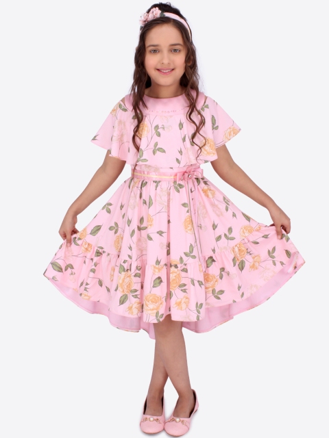 

CUTECUMBER Girls Pink Printed Fit and Flare Dress