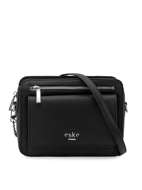 

Eske Black Solid Leather Sling Bag