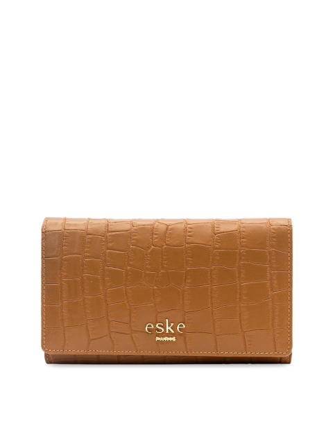 

Eske Women Tan Brown Textured Three Fold Leather Wallet