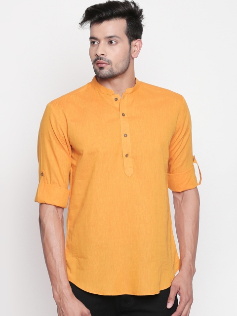 

indus route by Pantaloons Men Mustard Yellow Solid Straight Kurta