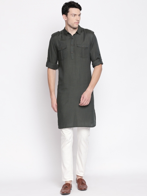 

indus route by Pantaloons Men Green Solid Pathani Kurta