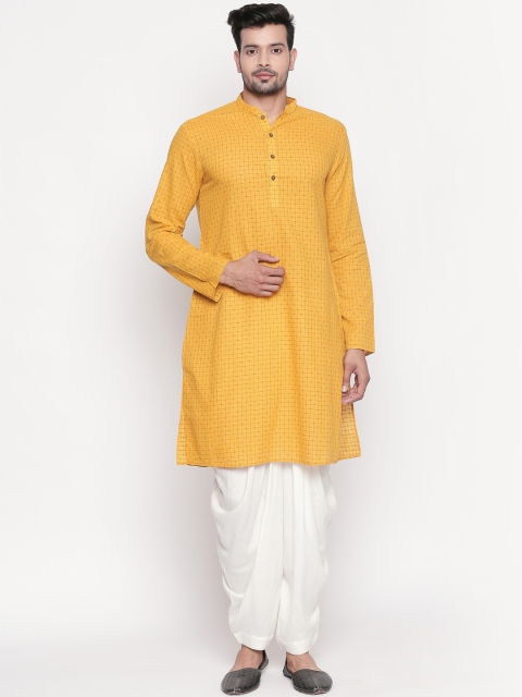 

indus route by Pantaloons Men Mustard Yellow & Black Checked Straight Kurta