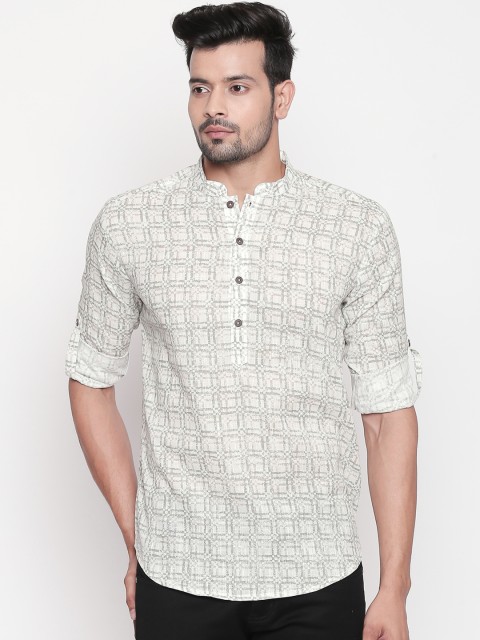 

indus route by Pantaloons Men White & Grey Checked Straight Kurta