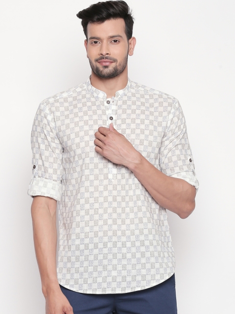

indus route by Pantaloons Men White & Grey Checked Straight Kurta