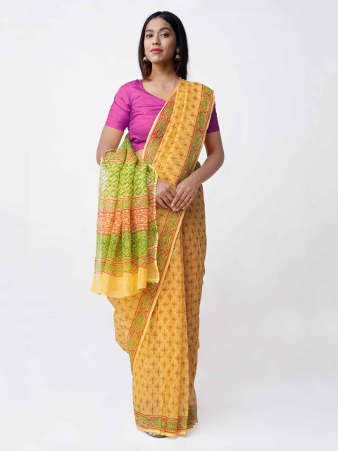 

Unnati Silks Yellow Pure Cotton Printed Kota Saree