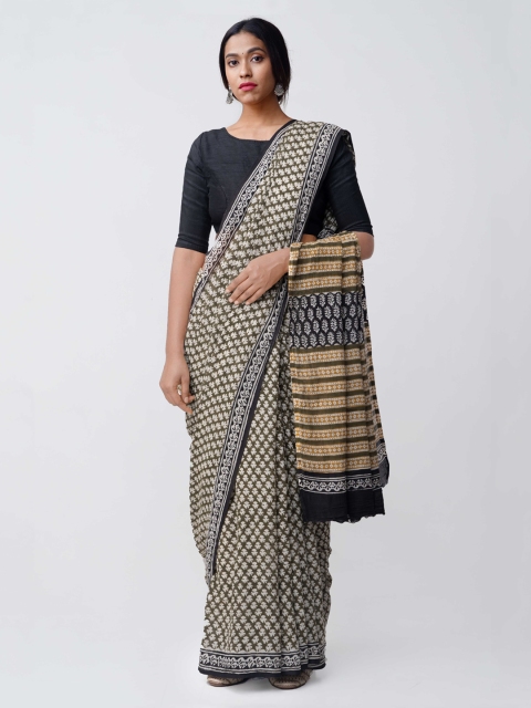 

Unnati Silks Green & Off-White Pure Cotton Printed Kota Saree