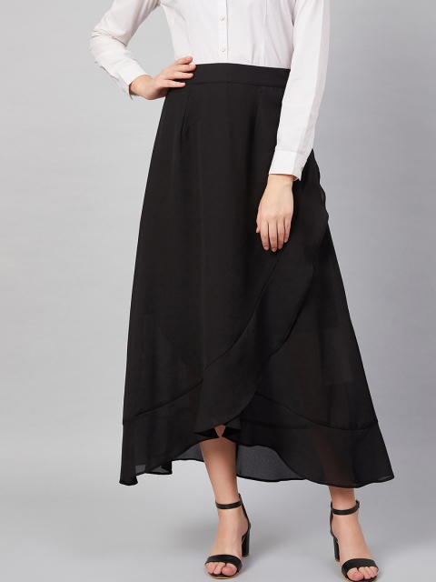 

Femella Women Black Solid Wrap Ruffle Midi Skirt