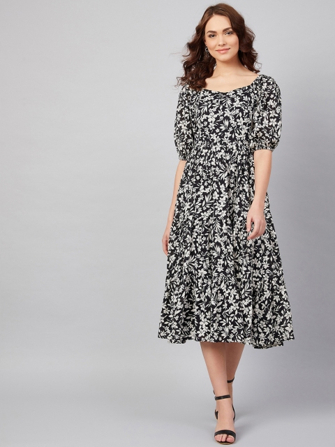

Femella Women Black Printed Fit and Flare Dress