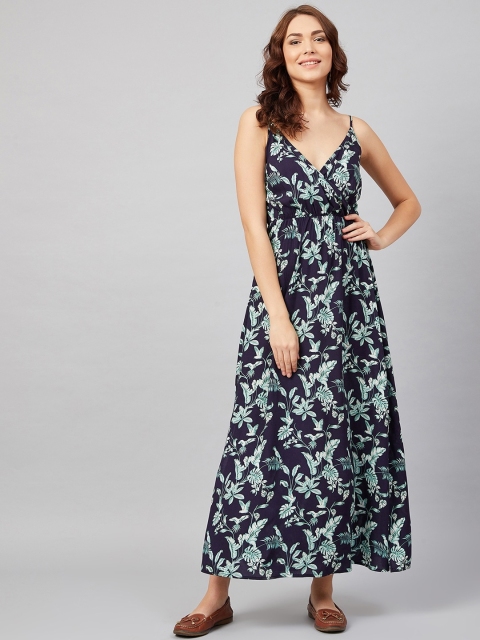 

Femella Women Navy Blue & Sea Green Printed Maxi Dress