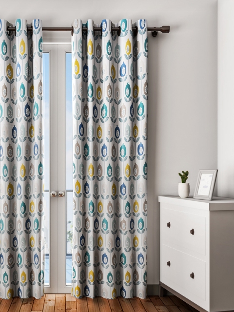 

URBAN DREAM Off-White & Green Floral Single Long Door Curtain