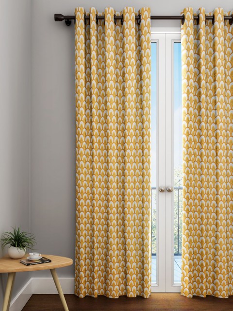 

URBAN DREAM Mustard Yellow & Off-White Geometric Single Long Door Curtain