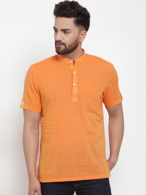 

NEUDIS Men Orange Solid Straight Kurta