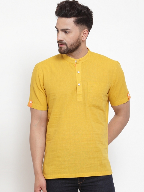 

NEUDIS Men Mustard Yellow Solid Straight Kurta