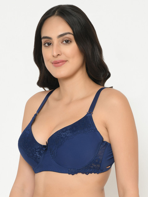 

Curvy Love Plus Size Navy Blue Lace Underwired Lightly Padded Plunge Bra CL-04