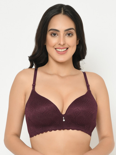 

Curvy Love Plus Size Burgundy Lace Underwired Lightly Padded Plunge Plus Size Bra CL-1278