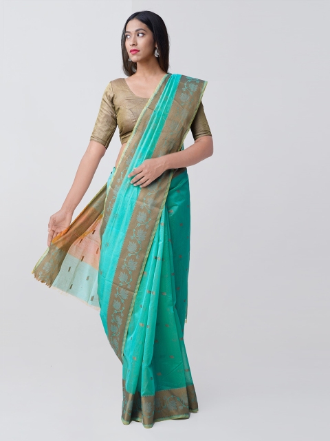 

Unnati Silks Sea Green & Bronze-Toned Pure Kanchi Cotton Woven Design Saree