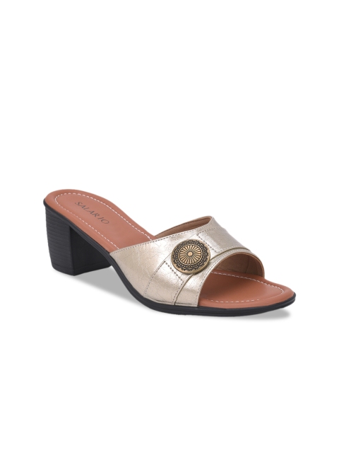 

SALARIO Women Muted Gold-Coloured Solid Block Heels