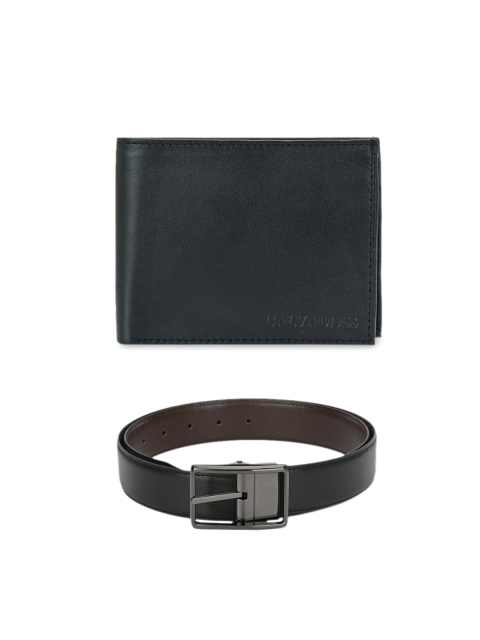 

Calvadoss Men Black & Brown Leather Accessory Gift Set