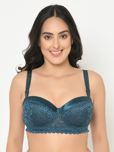 Curvy Love Plus Size Green Solid Underwired Lightly Padded Balconette Bra CL-01 GREEN-C20