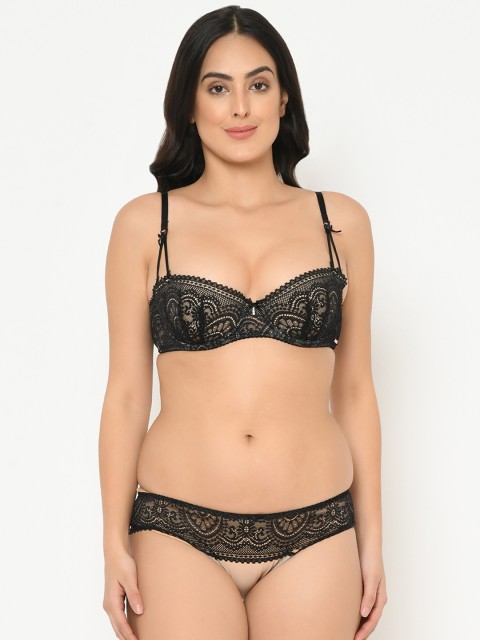 

Curvy Love Plus Size Women Black Beige Self-Design Lace Lingerie Set CL-1279 BLACK-C20