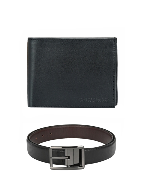 

Calvadoss Men Black & Brown Leather Accessory Gift Set