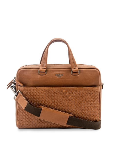 

Eske Men Tan Brown Textured 15 Inch Leather Laptop Bag