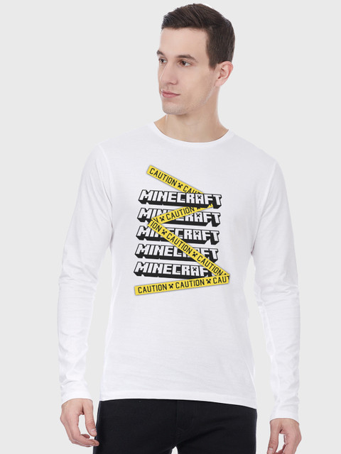 

Free Authority Men White Minecraft Printed Round Neck T-shirt