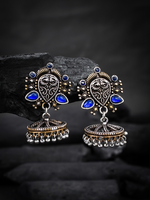 

Silvermerc Designs Gold-Toned & Blue Dome Shaped Jhumkas