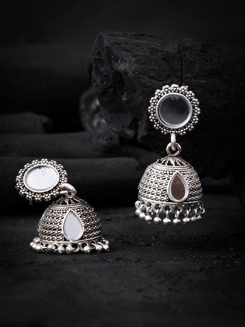 

Silvermerc Designs Silver-Toned Dome Shaped Jhumkas