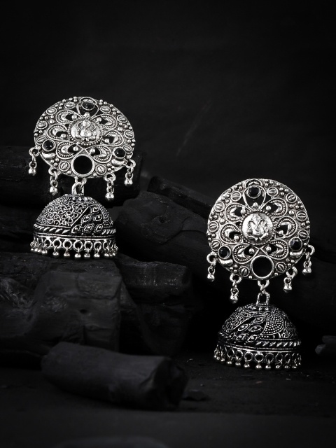 

Silvermerc Designs Silver-Toned Dome Shaped Jhumkas