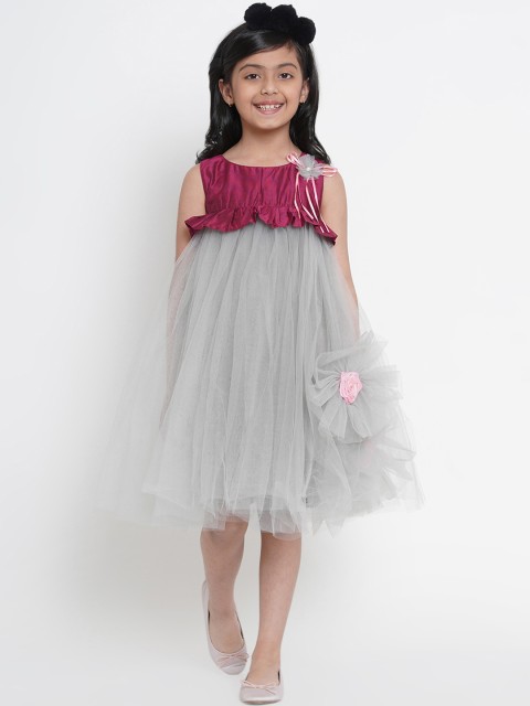 

Bitiya by Bhama Girls Grey & Purple Colourblocked Fit and Flare Dress
