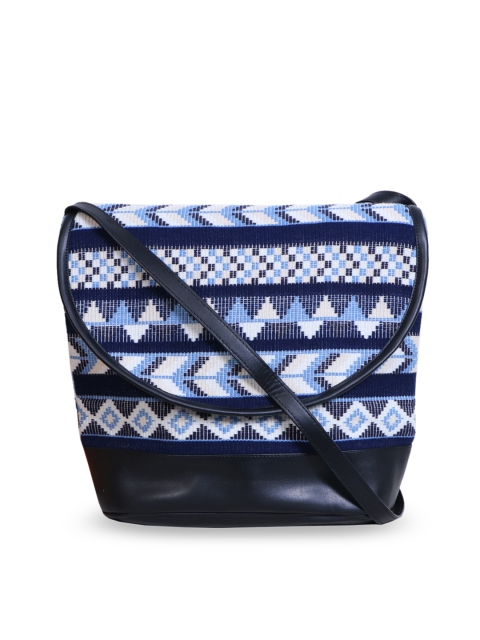 

Diwaah Navy Blue & White Self Design Handheld Bag