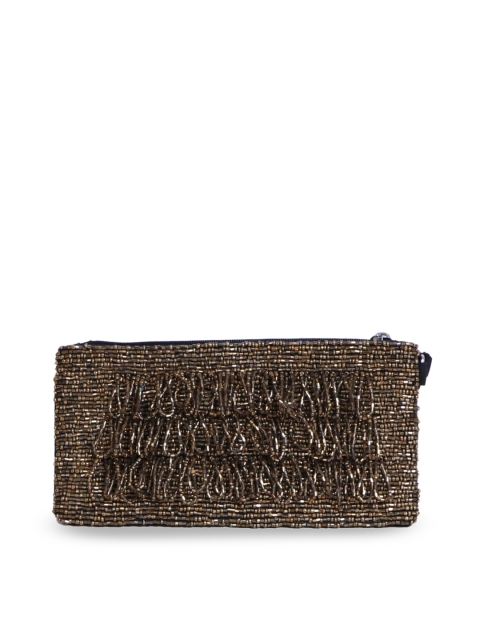 

Diwaah Women Muted Gold-Toned & Black Self Design Pouch