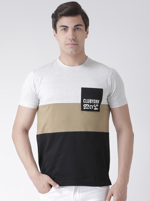 

Club York Men White & Black Colourblocked Round Neck T-shirt
