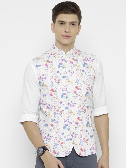 

CAVALLO by Linen Club Men White & Blue Printed Woven Nehru Jacket