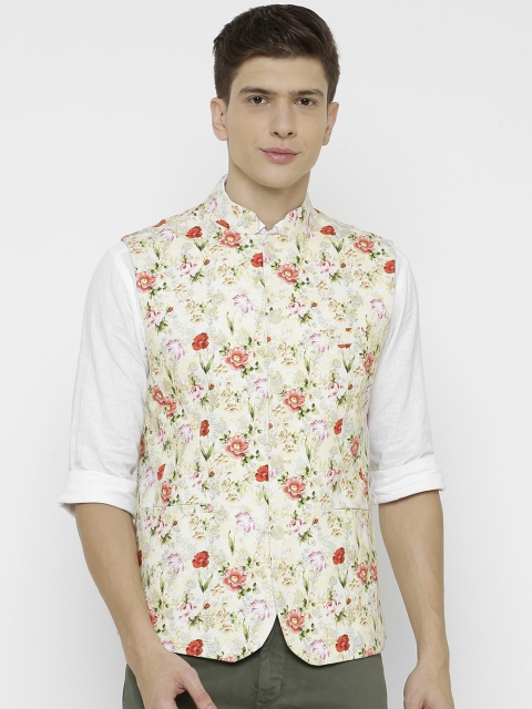 

CAVALLO by Linen Club Men Yellow & Red Digital Printed Nehru Jacket