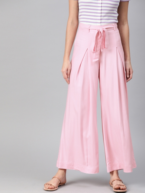 

HERE&NOW Women Pink Regular Fit Solid Parallel Trousers