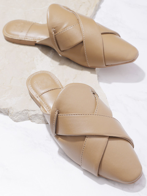 

her by invictus Women Beige Solid Mules with Criss-Cross Detail