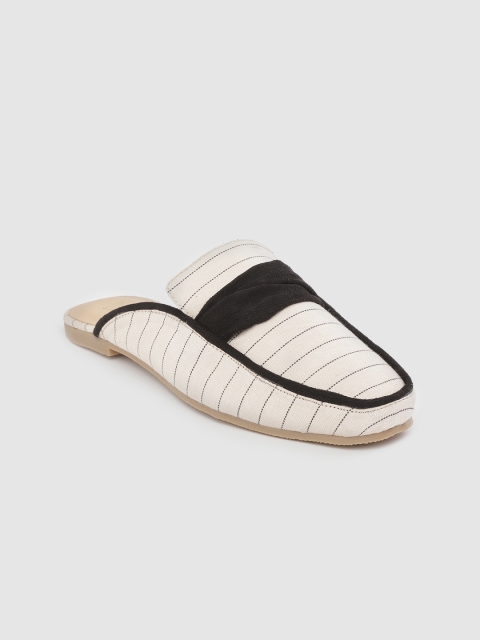 

her by invictus Women Off-White & Black Self-Striped Mules