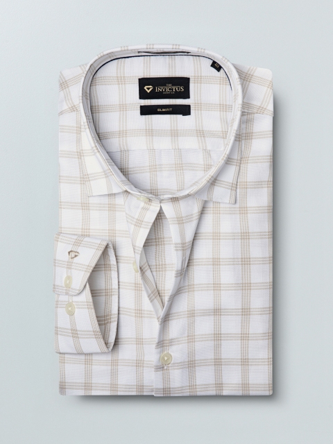 

INVICTUS Men White & Beige Slim Fit Checked Casual Shirt