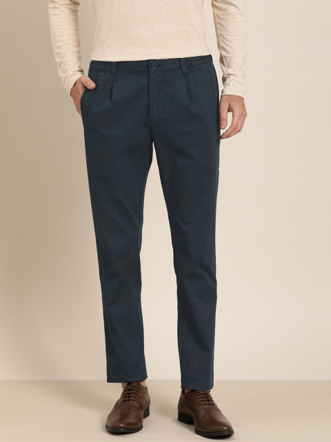 

INVICTUS Men Navy Blue Slim Fit Checked Elasticated Waist Trousers