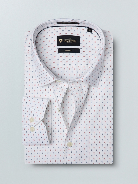 

INVICTUS Men White & Navy Blue Slim Fit Printed Formal Shirt
