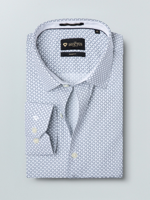

INVICTUS Men White & Navy Blue Slim Fit Printed Formal Shirt