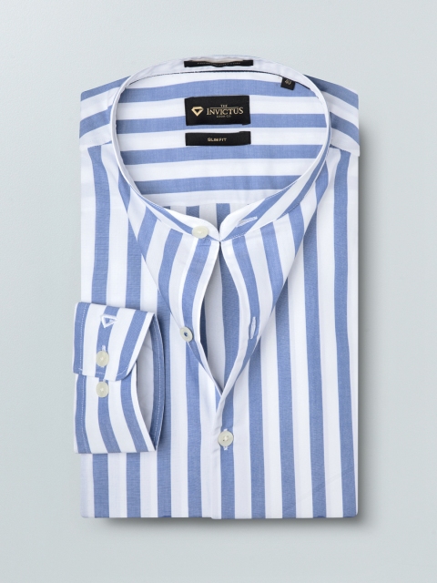 

INVICTUS Men White & Blue Regular Fit Striped Formal Shirt