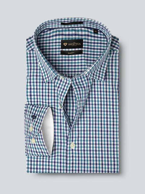

INVICTUS Men White & Blue & Green Slim Fit Checked Semiformal Shirt